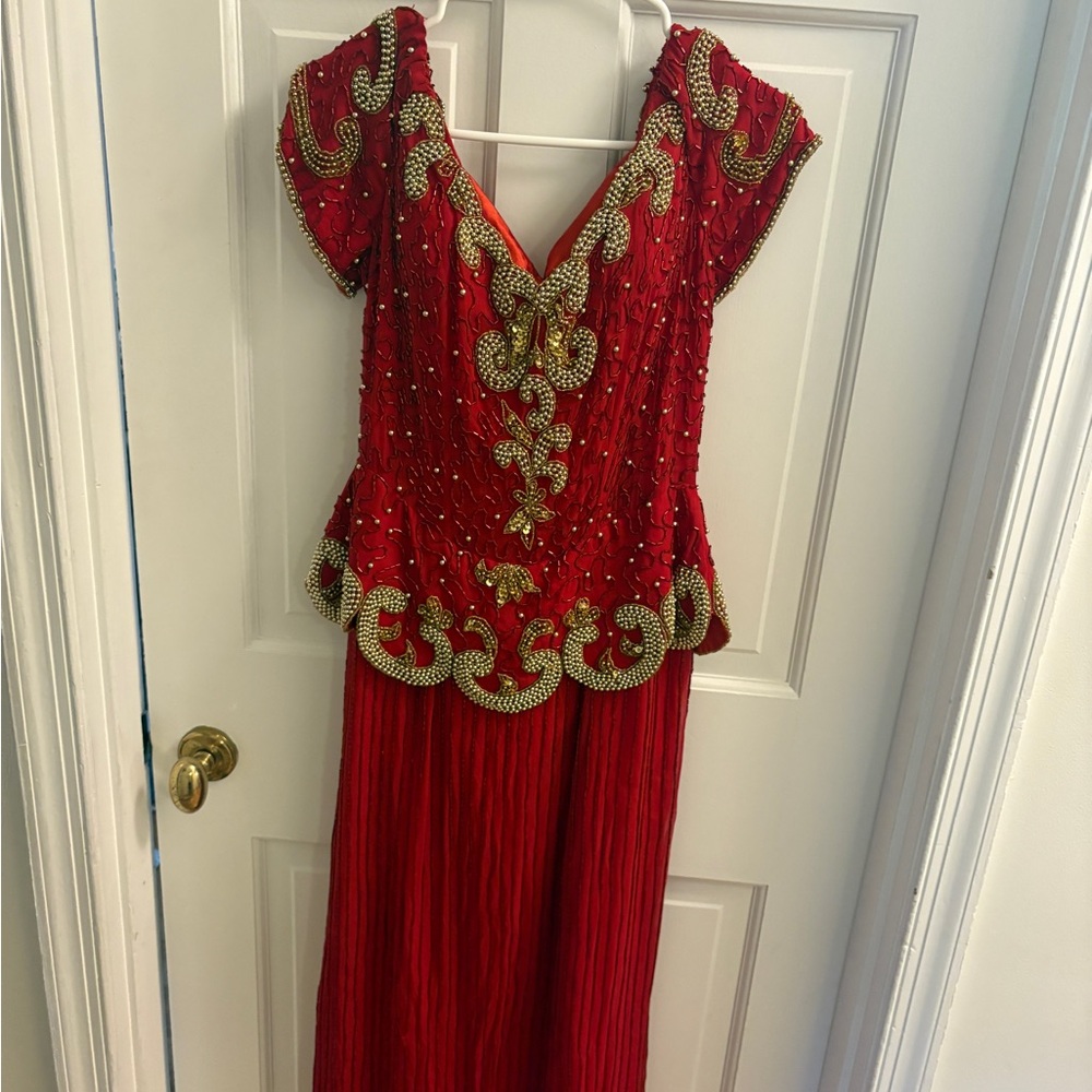 Vintage Gold Red Embellished Dress
